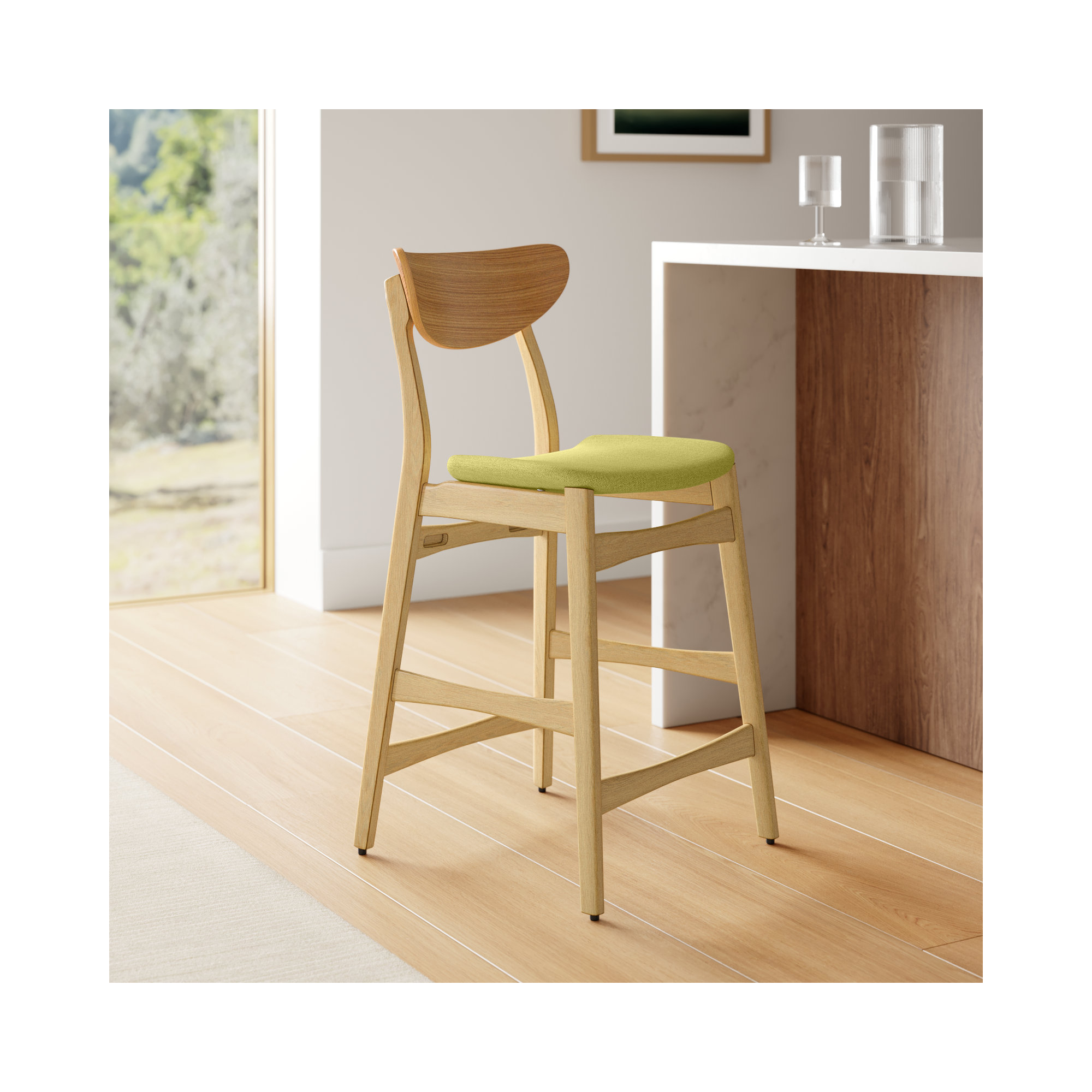 Fitz 24" Counter Stool, Green Tea, Oak