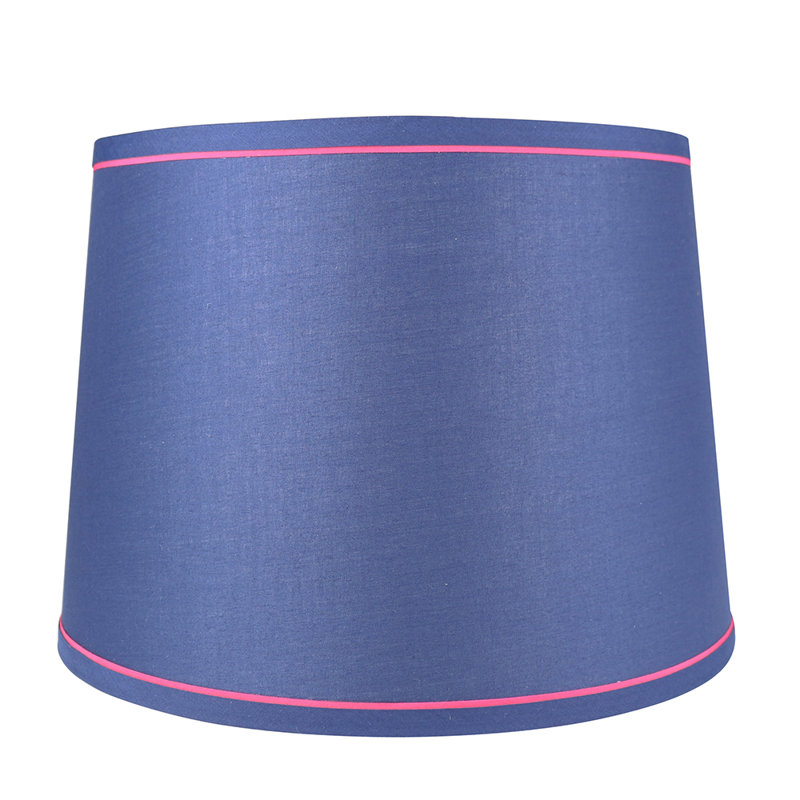 Abat-jour tambour en soie/chantoung (araignée), Bleu marine / Fuchsia, H 10 po x l 14 po x P 14 po