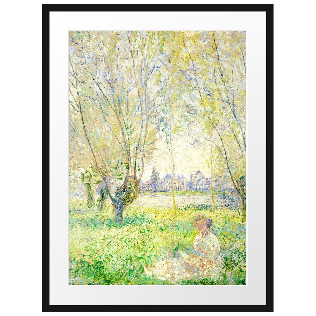 Gerahmter Fotodruck Woman Sitting Under the Willows von Claude Monet