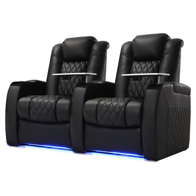 Tanksley 61.5" Wide Genuine Leather Power Rocker Home Theater Recliner