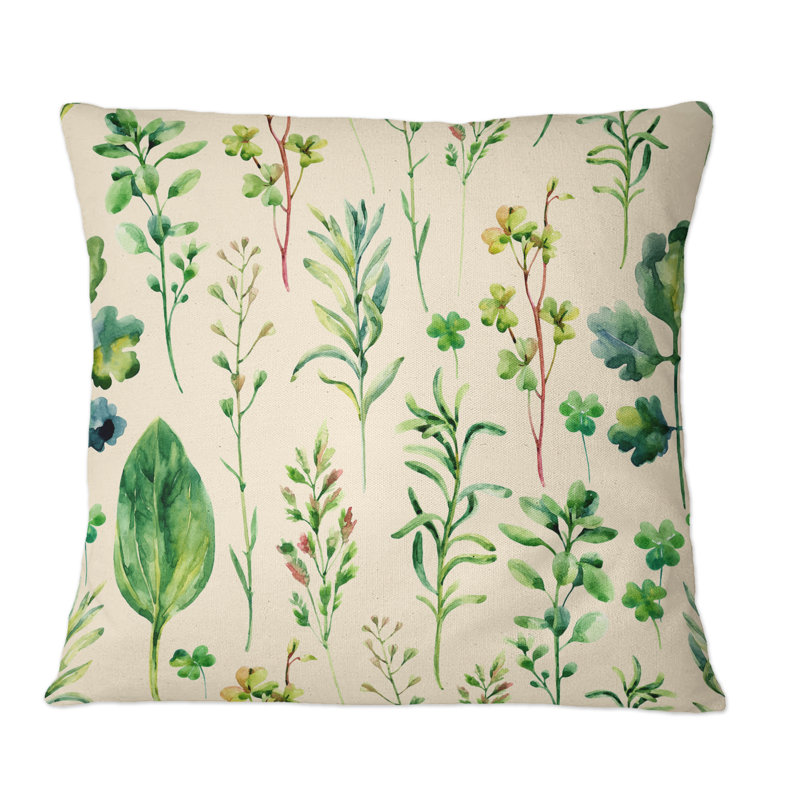 Meadow Weeds and Herbs I - Coussin décoratif à imprimé traditionnel, 16 po x 16 po