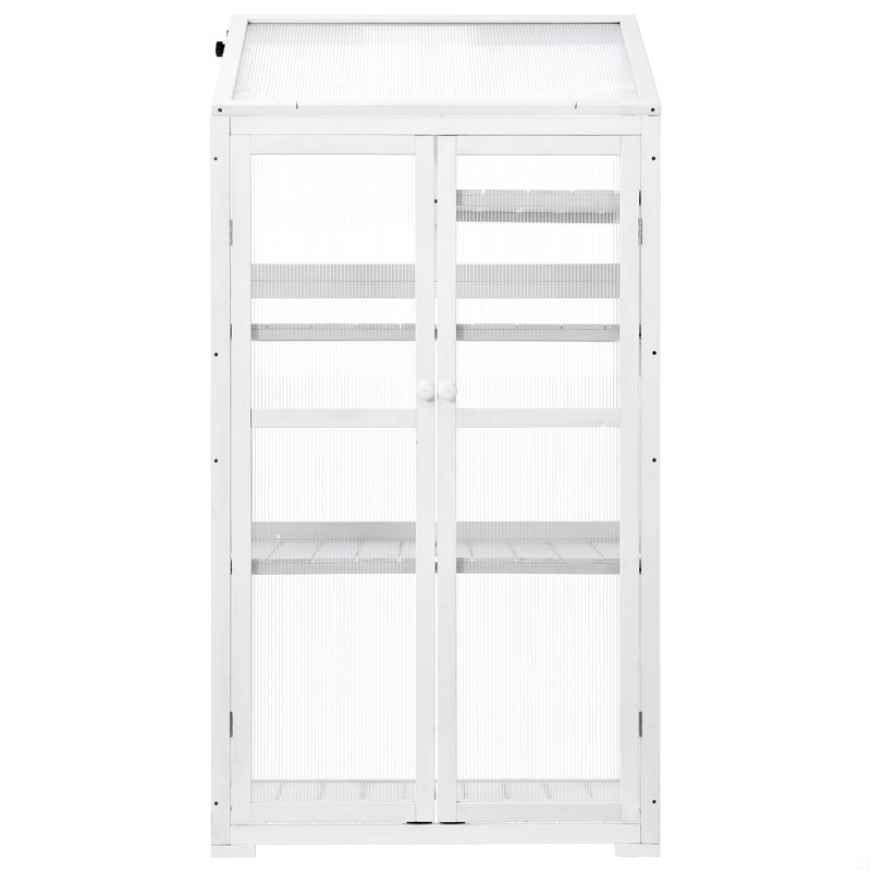 Height Wood Large Greenhouse Balcony Portable Cold Frame With Wheels And Adjustable Shelves, White