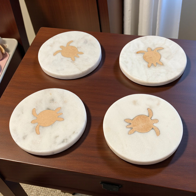 Ensemble de 4 sous-verres en marbre Sea Turtle