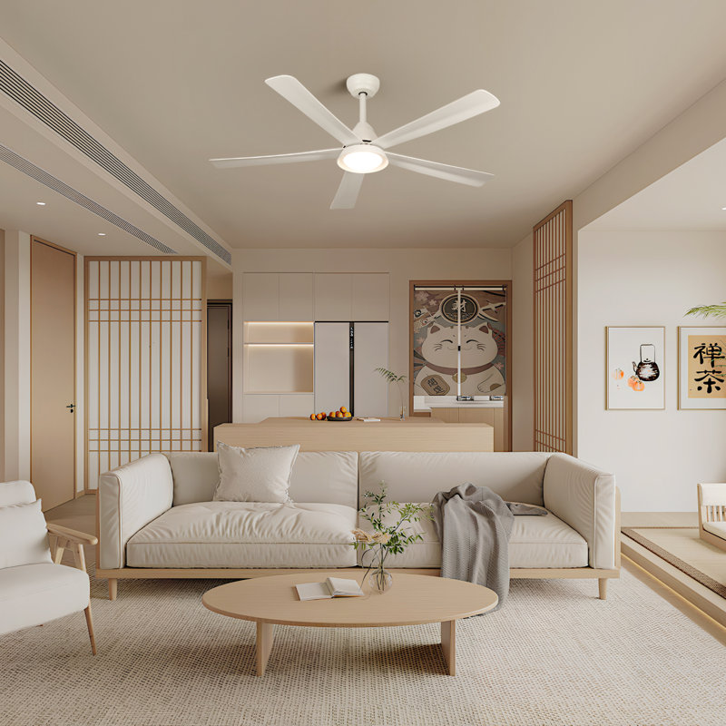 52'' Kadidiatou Modern Large Dimmable Ceiling Fan with LED Lights and Remote Control for Living Room, White
