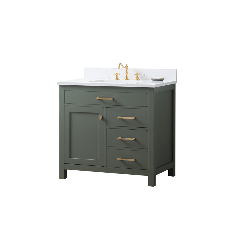 Meuble-lavabo simple 36 po Ajhane, Vert rétro / or brossé