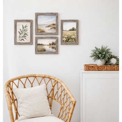 Cadre photo rustique en bois gris de 16,8 cm (6,6 po), compatible avec les photos de 12,7 x 17,8 cm (5 x 7 po), à accrocher au mur ou à poser sur une table - Paquet de 4