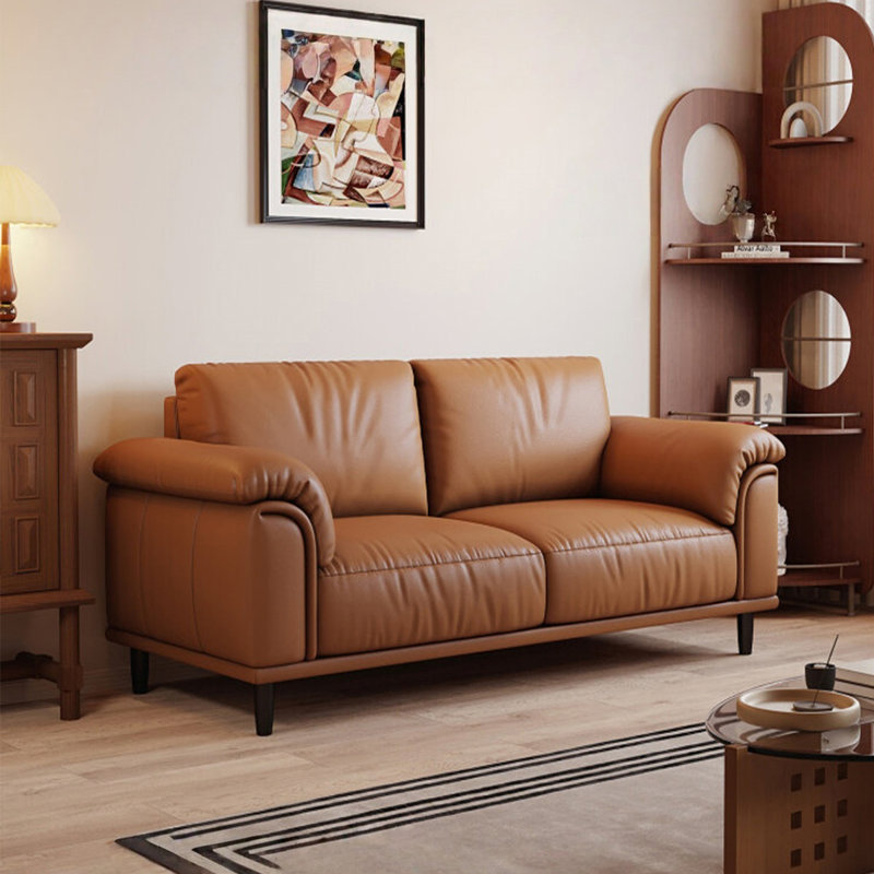 Causeuse-coussin standard en cuir véritable brun, H 34,25 po x l 74,8 po x P 35,04 po