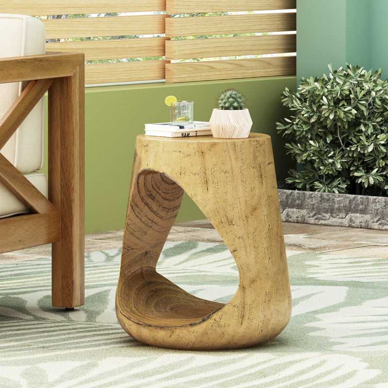 Table d'appoint creuse texturée en bois avec abat-jour naturel, conception stable à base large pour plus de stabilité, usages multiples et variés, 17,09 po de hauteur, capacité de 200 lb avec texture et ton