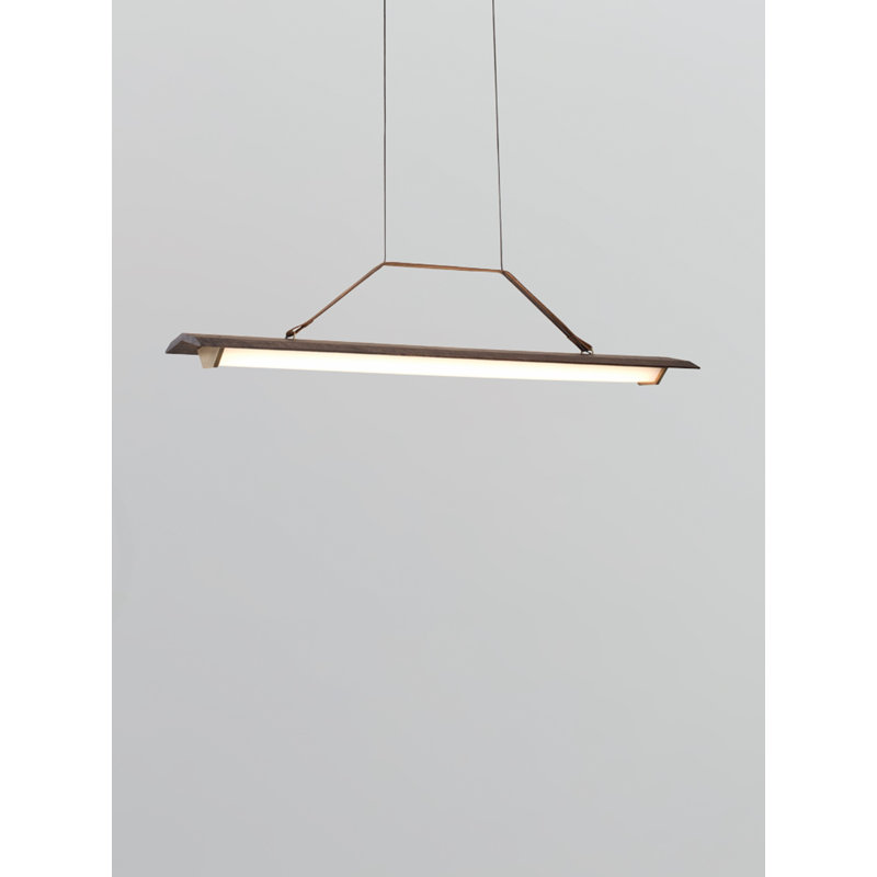 Penna Linear LED Pendant, 7.7" H x 64.5" W x 2.3" D, 2700K Warm White Bulb Temp, 277V, Brass/ Dark Walnut