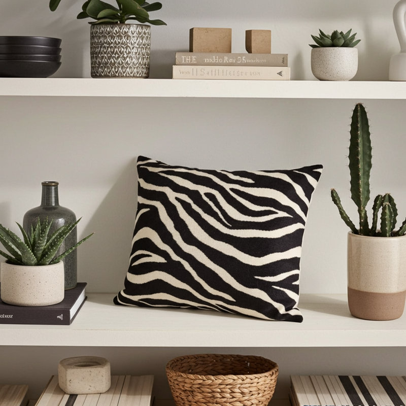 Black Zebra Silk Square Pillow Cover & Insert, 20" x 20"
