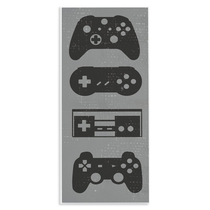 Video Game Controller Shapes Distressed Vintage Grey