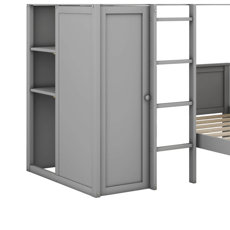 Lit mezzanine simple avec tiroirs Meloy Kids, Gris