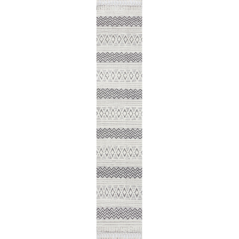 Tapis ivoire / gris clair Adhnan, Tapis de couloir 2 pi 3 po x 10 pi