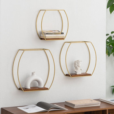Wetherill Oval-Shaped Solid Wood & Metal Wall Accent Shelves