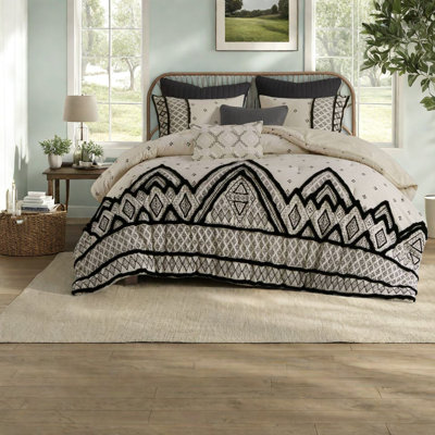 Natural Cotton Linen Blend Bedding Sets, Modern-boho King/cal King Comforter With Shams