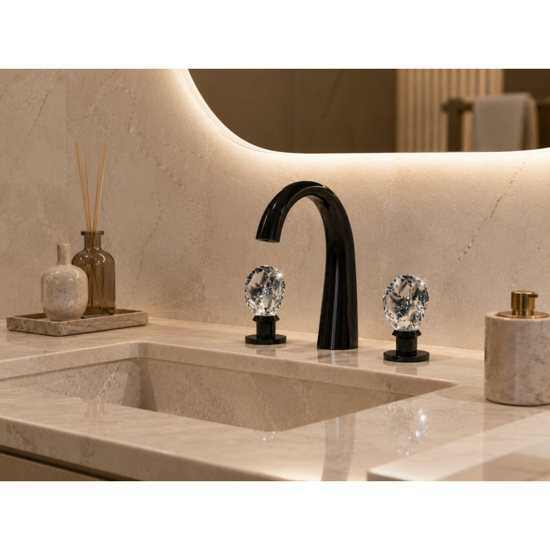 Swarovski Crystal Widespread Bathroom Faucet, Polished Gold