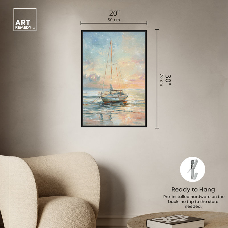 Black Framed Boat on the Shore Canvas Wall Art, 31" x 21"