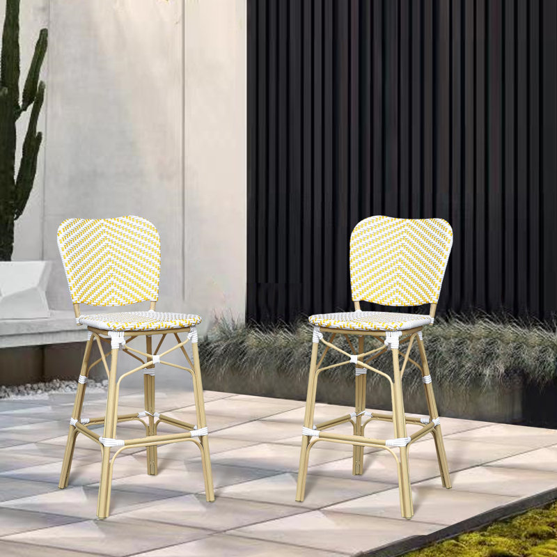 Chaise de bar d'extérieur en aluminium Anjanette, chaise, Jaune/blanc