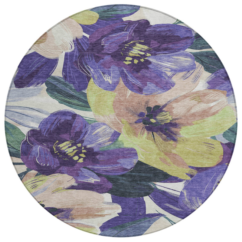 Tapis mauve intérieur / extérieur lavable à la machine Claudian ACN1490, Rond 8 pi