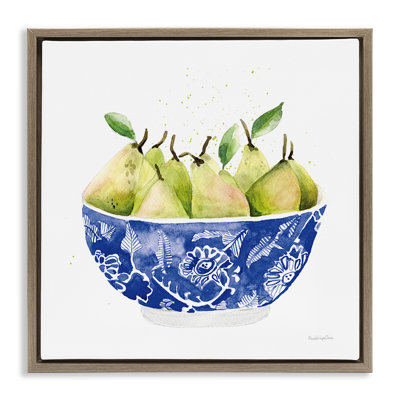 Elegant Bowl of Pears Floater Canvas Wall Art by Mercedes Lopez Charro