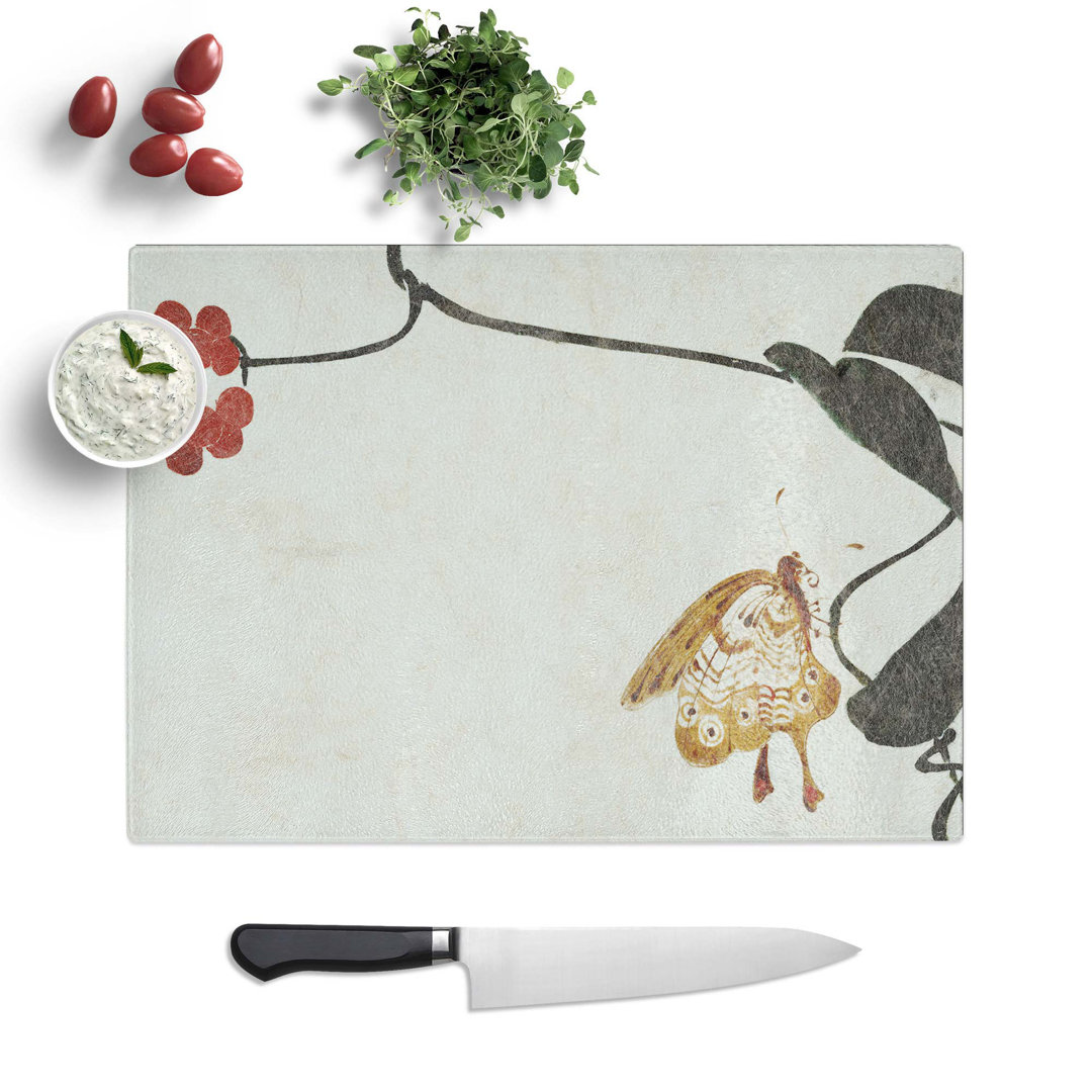 Tempered Glass Berry Plant & Butterfly by Shibata Zeshin Chopping Board