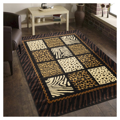 Tribes Animal Print Area Rug 7'10'' x 10'3'' - Stain Resistant Pet Friendly Farmhouse Lodge Style Black Multi Rectangle Rug