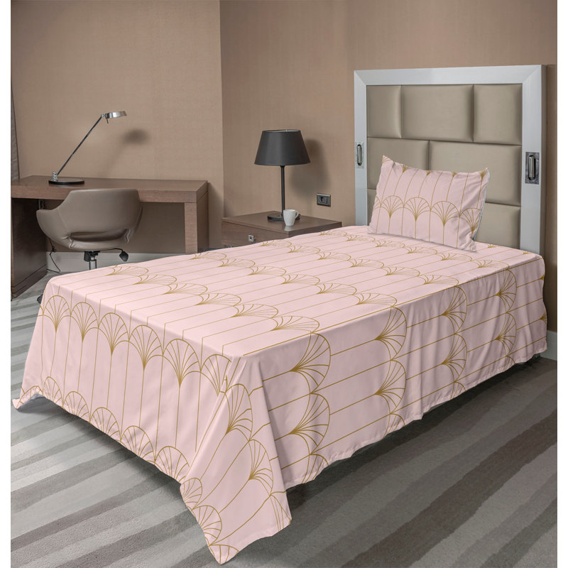 Microfiber Sheet Set, Twin XL Sheet Set with 1 Pillowcase, Light Blush/Sand Brown Geometric