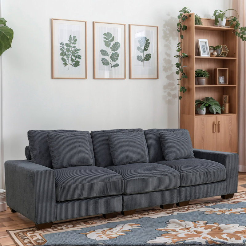 Canapé 98 po en velours côtelé de 98 po de largeur - conception modulaire, support à ressorts hélicoïdaux, coussins de dossier amovibles?