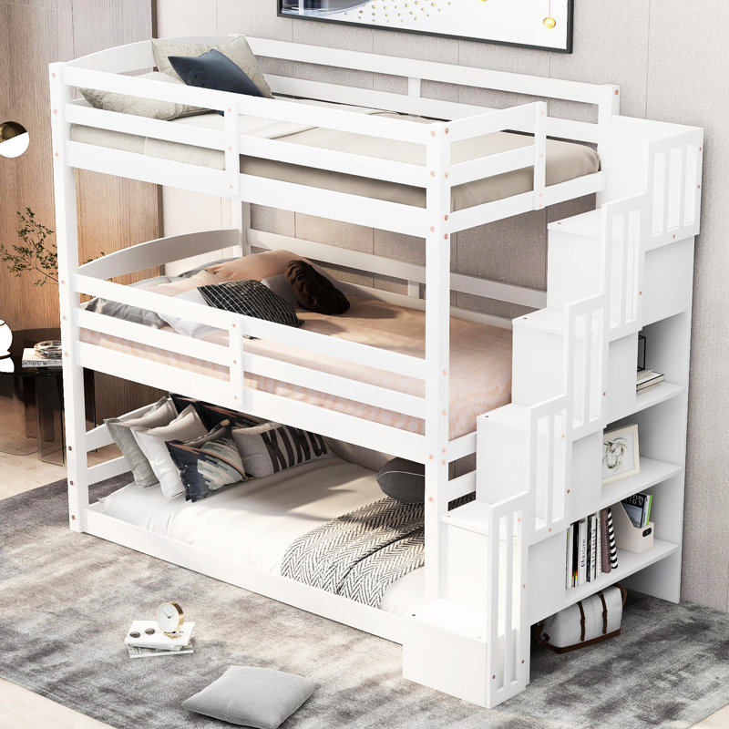 Lit simple superposé simple en blanc - Plan d'assemblage et de rangement séparé avec accès