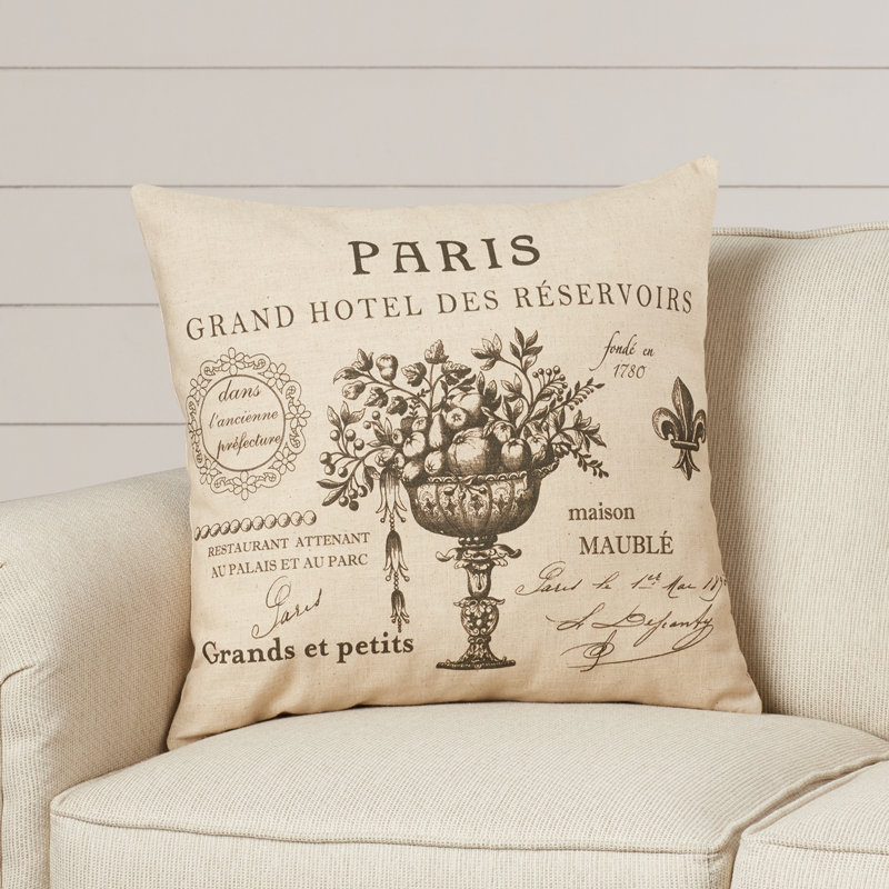 Paris Script Linen Throw Pillow