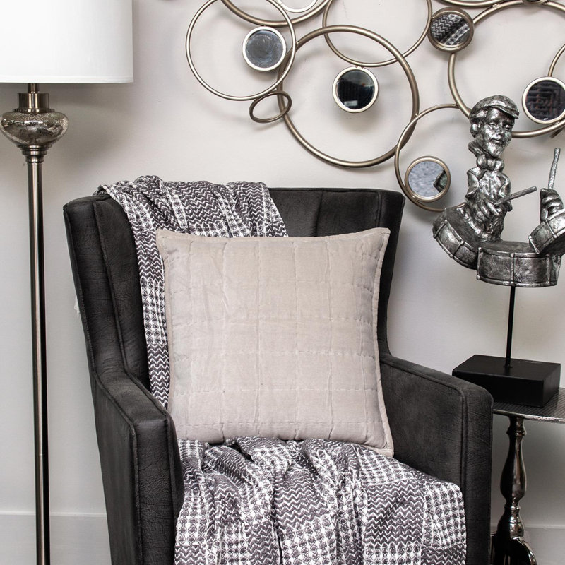 Gray Quilted Cotton Blend Square Pillow with Poly Insert