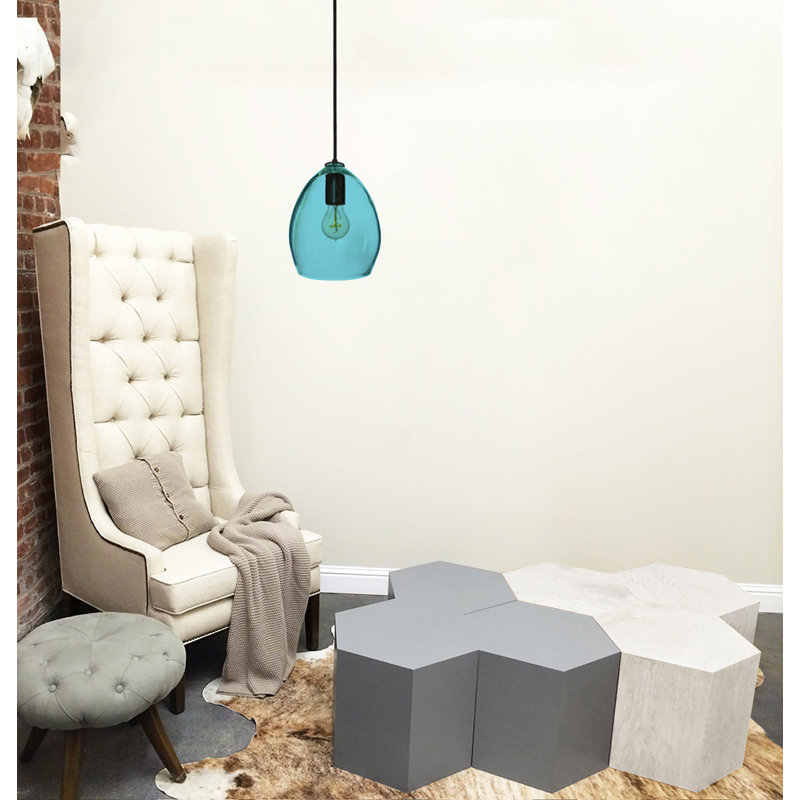 1 - Light Pendant, Black, Aqua, Yes