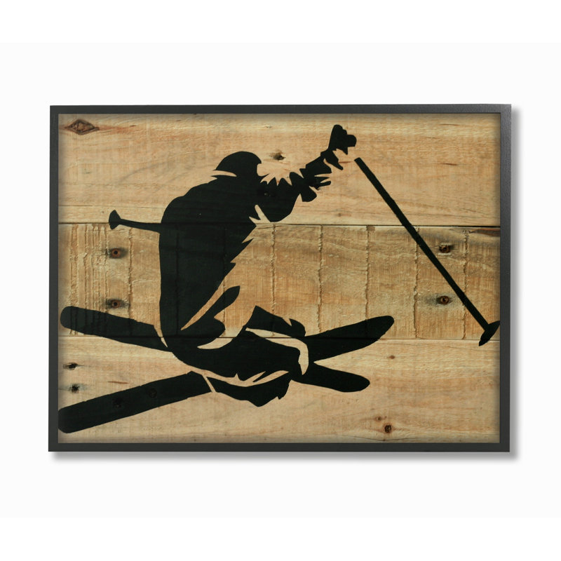 «Skier Decal» de Yara, impression, H 16 po x l 20 po x P 1,5 po, Giclée encadrée noir minuit