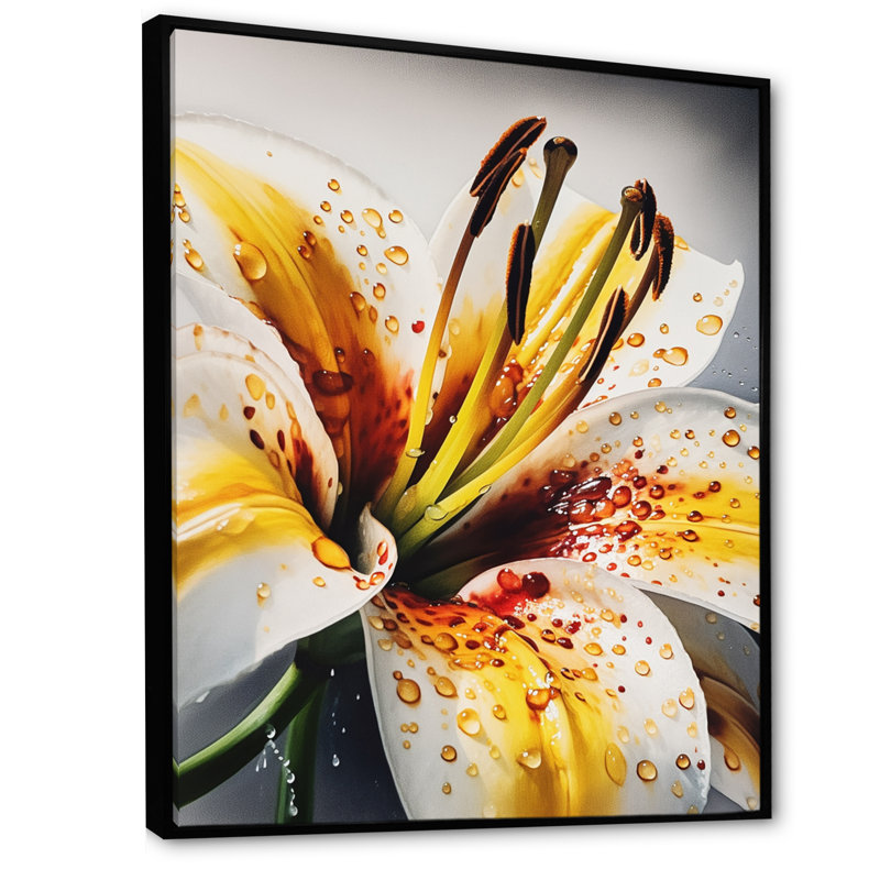 Lys jaune sérénade sur toile, H 20 po x l 12 po x P 1 po, Cadre flottant noir