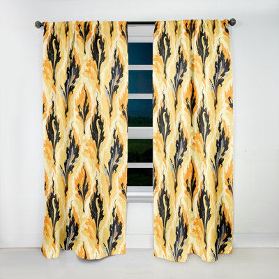 Panneaux de rideaux ikat jaune et noir rétro Ikat