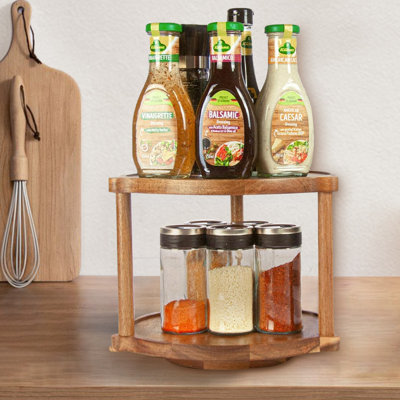 Delsin Acacia Wood Lazy Susan Spice Rack - 2-Tier 10 Inch Turntable Pantry Vanity Organizer