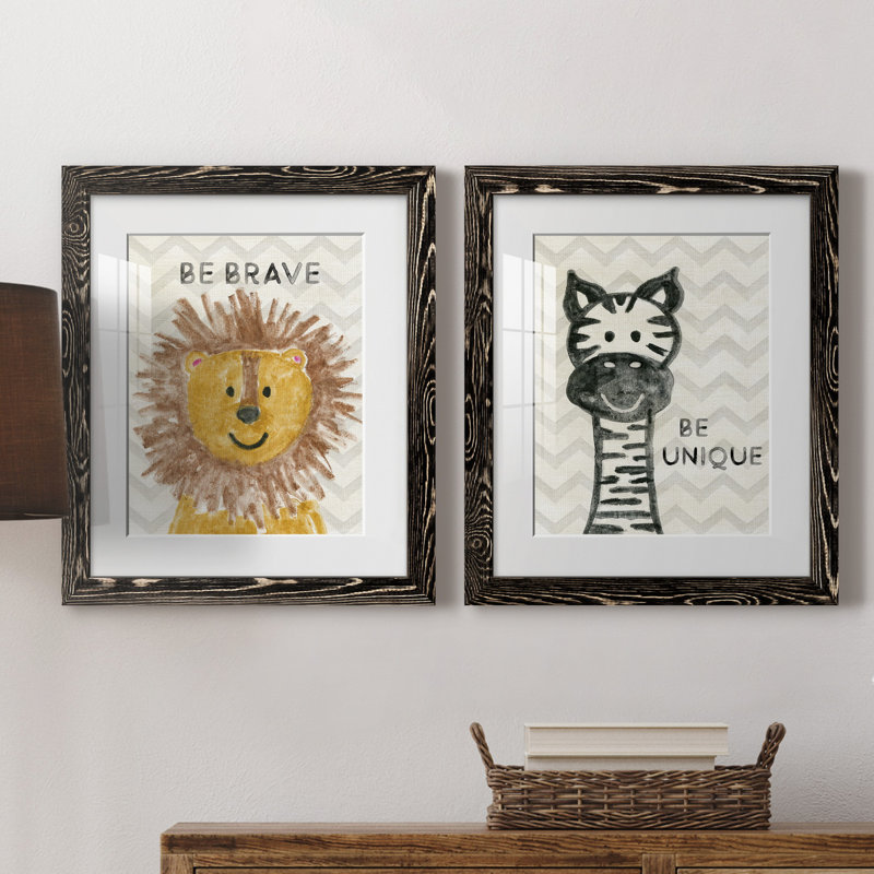 Safari Be Brave - ensemble de 2 reproductions, H 20 po x l 17 po x P 1 po, H 31,5 po x l 47 po x P 1,5 po, Blanc
