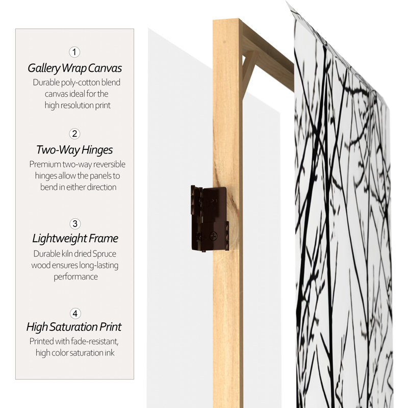 71" x 47.63" Trees 3 Panel Room Divider, Birch