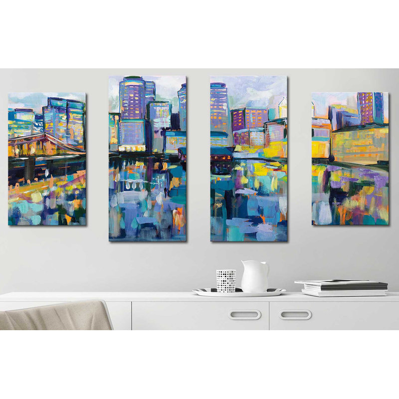 "Boston Harbor", ensemble de 4 reproductions sur toiles, H 38 po x l 72 po x P 1,5 po