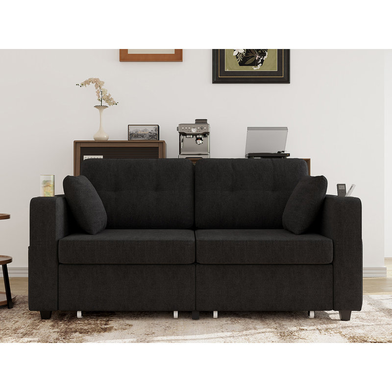 67.7'' Upholstered Loveseat With Charging Station, Black