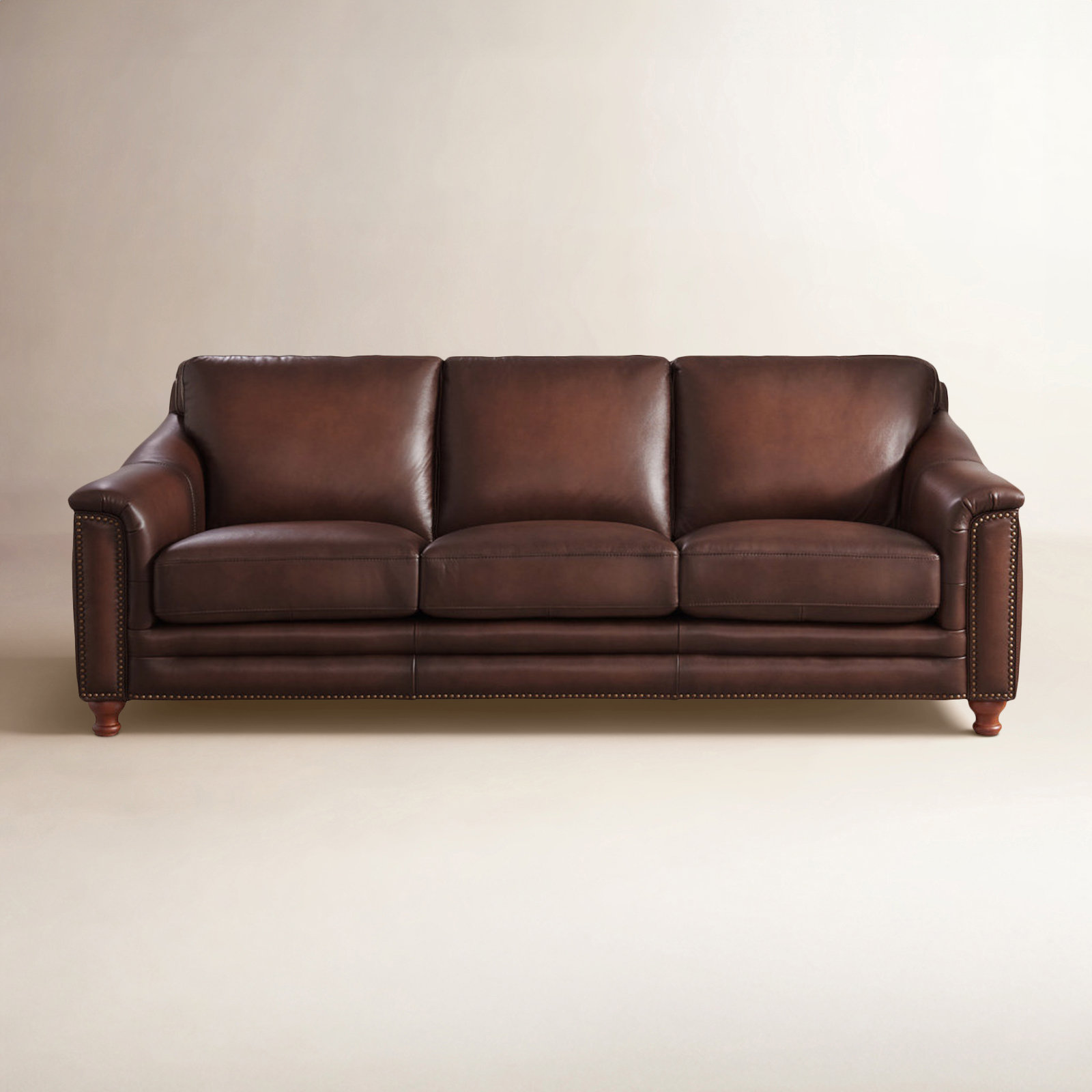 Alpert 91.5'' Genuine Leather Sofa, Caramel Brown Genuine Leather