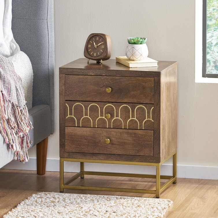 Manor Park Modern Grooved Drawer Writing Desk, Dark Walnut and Solid Black