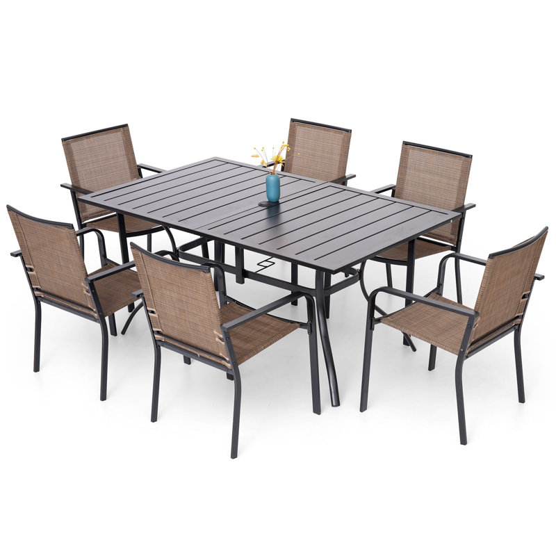Ensemble repas extérieur pour 6 personnes, Brun