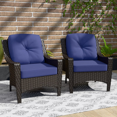 Outdoor Wicker Rattan Patio Chairs with Cushions (Set of 2)