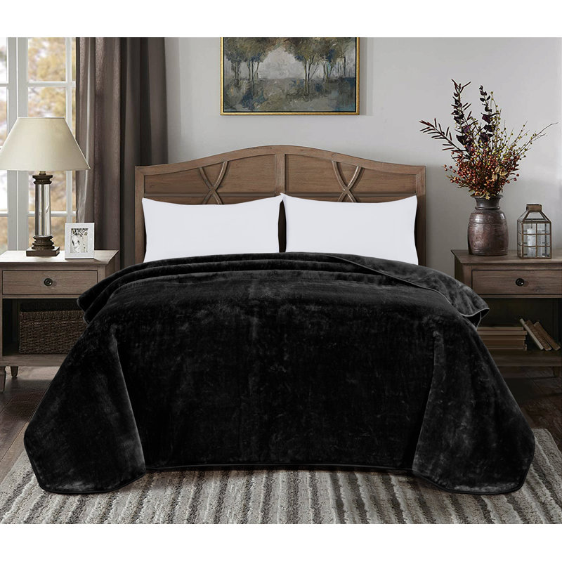 King Black Knitted Faux Mink Reversible Blanket