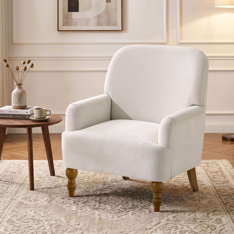 28.7" Upholstered Armchair With Tight Back And Solid Wood Legs, Beige