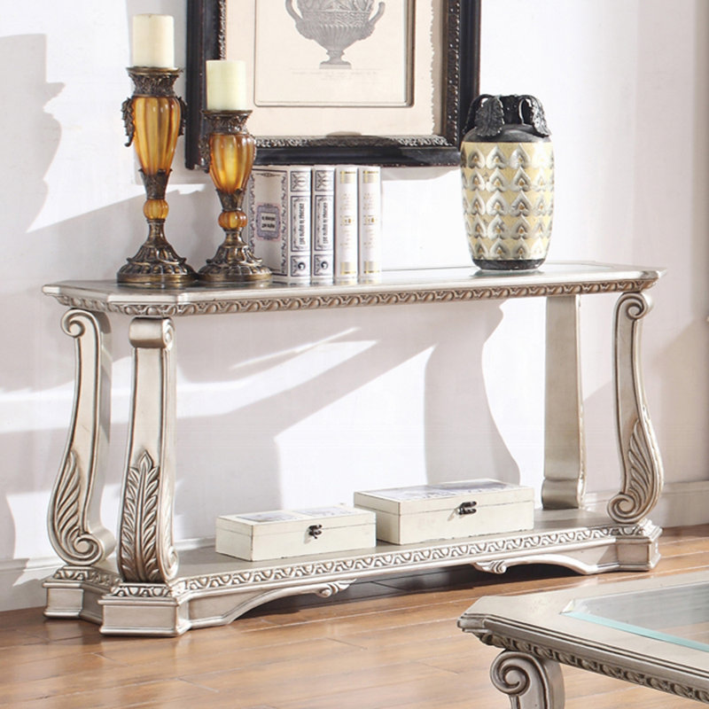 Table de canapé, argent antique et verre transparent