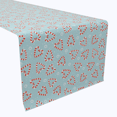 Els  Table Runner, 100% Cotton, Candy Cane Hearts