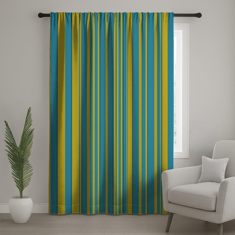 Rideaux bleu et jaune à rayures, voilages et voilages à rayures - 1 panneau, 50 po x 92 po - 1 panneau, Blocage