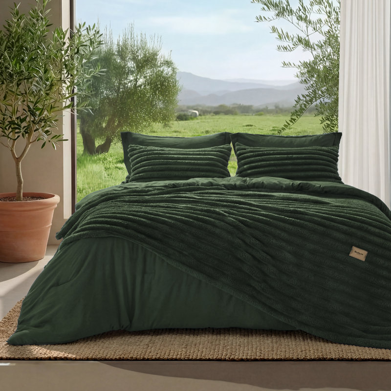Ensemble d'édredon 2-en-1 avec couverture moelleuse amovible - vert olive SnapTech Design, ensemble de literie toutes saisons (ensemble de 6)